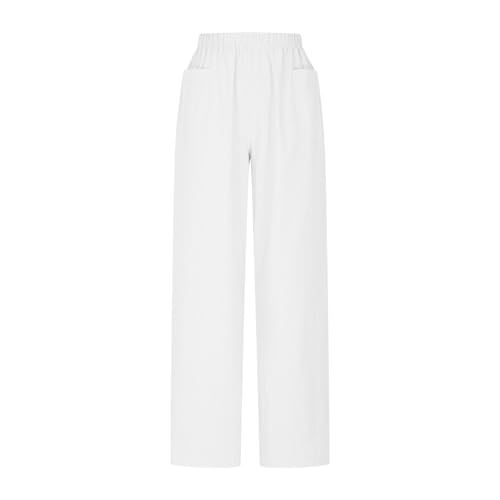 Cotton Linen Wide Leg Pants for Women Fashion Elastic Waist Straight Trousers Lounge Loose Palazzo Beach Pants 20253
