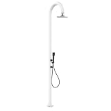 SINED Doccia LCD Bianco in Alluminio con Doccino Soffione Iswitch Quadrato e Termometro Doppio Attacco Acqua Posizionabile Interno ed Esterno Modello LUNA ALU D BIANCA LCD