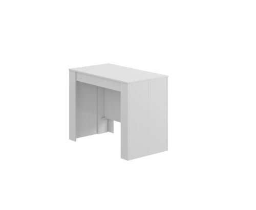 Habitdesign – Mesa Extensible para Comedor, Mesa Ampliable para Salón o Cocina - 5 Posiciones y hasta 10 Comensales - Modelo Consola - 50-235x90x78 cm - Blanco Brillo