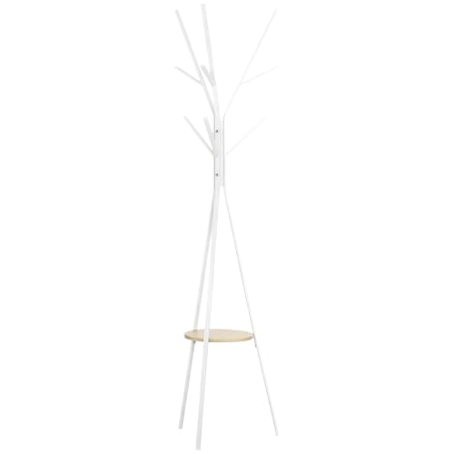 HOMCOM Perchero de Pie Forma de Árbol Perchero para Ropa de Metal con 9 Ganchos y Estante Perchero Vintage para Dormitorio Salón 45x45x180 cm Blanco