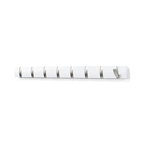 Umbra Flip Wall Mounted Floating Rack – Modern, Sleek, Space-Saving Hanger With Retractable Hooks To Hang Coats, Scarves, Purses And More, 8, White/Nickel #TOP6