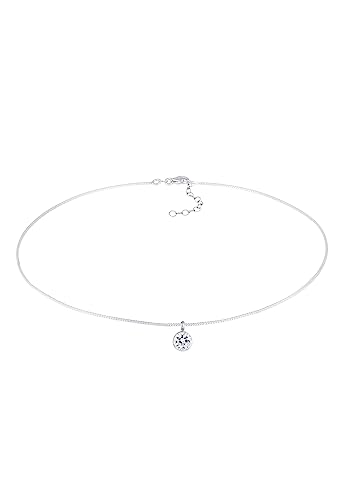 Elli Collier ras du cou classique avec cristal en argent sterling 925 pour femme, 38cm, Argent sterling, Zircone cubique