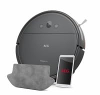 AEG AR61UW1DG Robot Aspirapolvere, Giroscopio + Fotocamera, Batteria Litio 14,4 V, Autonomia 120 min, Serbatoio Acqua 0,25 L, App iOS/Android, 2 Spazzola Motorizzata, Base di Ricarica, Moppo, Grigio