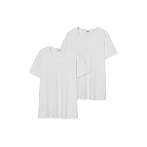 C&A Camiseta de mujer con cuello en V, paquete de 2 unidades, tallas grandes, Blanco Cover