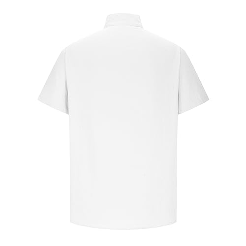 Cotton Linen Shirt Short Sleeve Button up Loose Fit Vintage Shirts Banded Collar High Elastic Tops Henley Shirt3