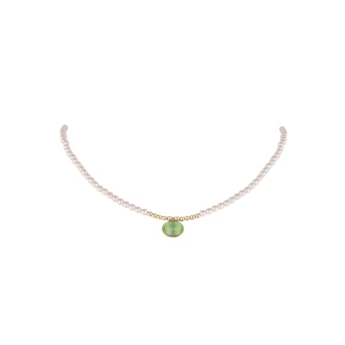 Collier œil de chat lumineux et mini perles d'or anti-ternissement