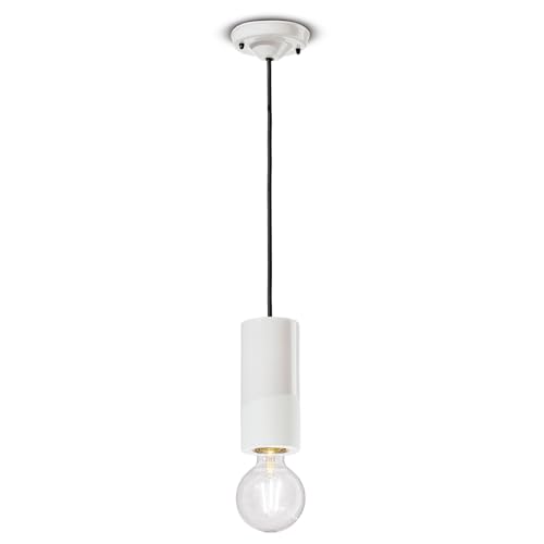 Suspension céramique blanche E27 Decò Pi au style vintage moyen