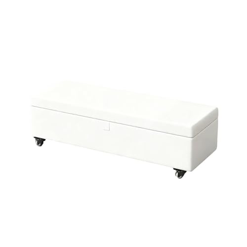Banco De Almacenamiento De Zapatos con Ruedas Y Cojín Puff Almacenaje Taburete Reposapiés para Sala De Estar Dormitorio Entrada(White,100x45x40cm)