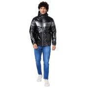Image of Spykar Men's Standard Length Midnight Nylon Straight Fit Full Sleeve Plain Hooded Puffer Jacket