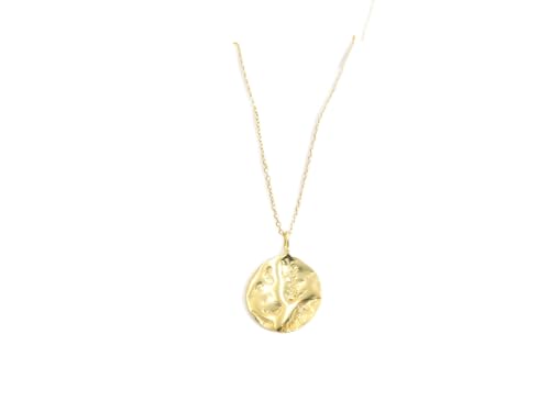 Brune 18K Gold disc hammered fait main - Pendentif médaille or jaune texturé