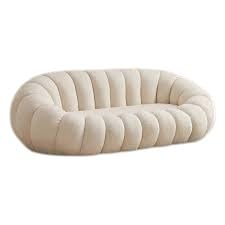 Image of CRAFTCITY Pumpkin Style Wooden Sofa | Contemporary Wool Sofa with Swen Pillow Back for Living Room (Beige, 3 Seater)