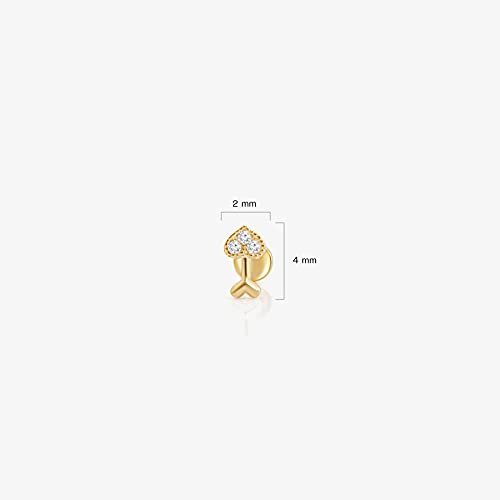 Natural Diamond Pave Double Heart Arrow In 14K Solid Yellow Gold, Flat Back Earrings For Women And Men, 1/50 Or 0.02 Carat, G-H Color, Si1-Si2 Clarity (Single Piece) #TOP4