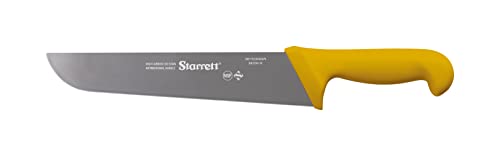 Starrett Professional Butchers Knife - BKY203-10 Wide straight 10 Inch Ultra Sharp Sanitized Steel Blade - Yellow Handle Kitchen Chef's Knife