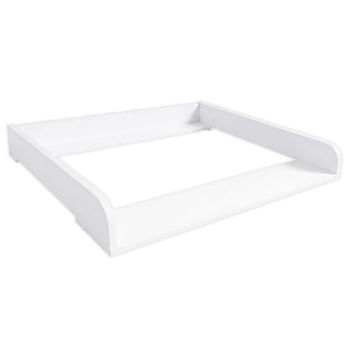 ComfortCove Cambiador para cómoda ajustable extensible 34–50 cm, Cambiador bebé, Superficie de cambio grande 80 cm, Bordes elevados, Blanco