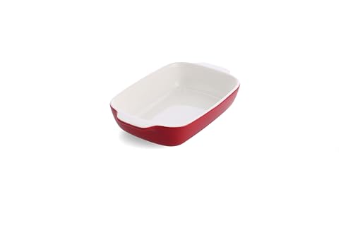 KitchenAid Stoneware Plat à Four Rectangulaire Antiadhésif en Céramique avec Couvercle en Bambou, 26 cm/1,9L, sans PFAS, Gain de Place, Va au four jusqu'à 260°C, Va au Lave-Vaisselle, Empire Rouge