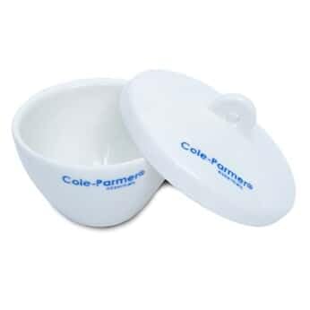 Cole-Parmer Wide-Form Crucible with Cover, Porcelain, 10 mL, 6/pk