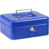 Cash Box, Mini Money Box Portable Lockable Security Money Safe Box Waterproof Anti-Theft with Key Lock 2 keys different Safe Cash Box (Blue)-image-35