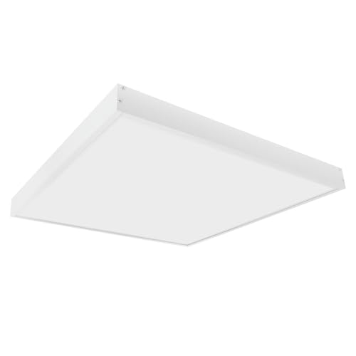 G.W.S® Premium 42W Ultra Slim White Frame 600mmx600mm (2'x2') Square LED Surface Mounted Flat Panel Light Office Ceiling Light 3CCT (3000K+4000K+6000K), Mounting Frame Kit Included