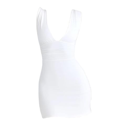 Image of LOFAAC Women Sexy Plunge V Neck Backless Bodycon Mini Dress Tight Fitted Sleeveless Ruched Formal Party Short Dress 2025