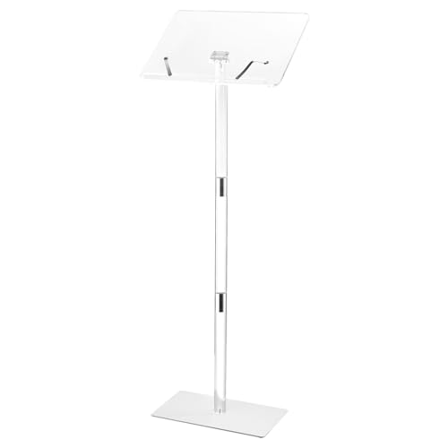 VEVOR Podium Stand, 41-Inch Acrylic Lectern, Portable Laptop Desk with Wide Reading Surface, Book Clips, Adjustable Angle, Floor-Standing, for Classroom, Wedding, Conference, Lecture and Concert by VEVOR - Used condition - US$39.78