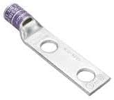 BURNDY YA342LN Compression Lug, 2 Hole, Standard Barrel, 1/2 Stud, Copper, 1-3/4 SPACING, Inspection Window, 500 KCMIL