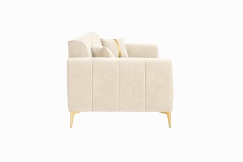Image of Hermione Luxe Velvet-Suede Fabric 3 Seater Sofa | Comfortable Seating | Modern Sofa for Living Room - Cream