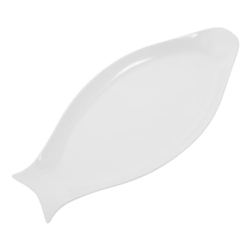 STOBAZA 1Pc Embossed White Fish Shaped Plate Elegant Appetizer Serving Dish for Sushi Snacks and Desserts Non Slip Scalding Design for Home and Hospitality