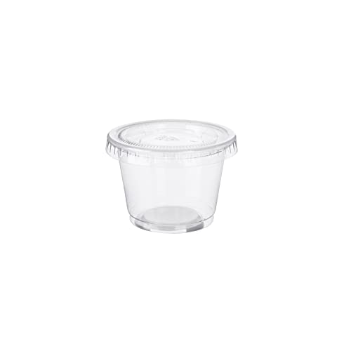 Image of [500 sets - 1oz] Disposable Plastic Souffle /Portion Cups with Lids Bulk Perfect for Shot Glasses, Condiments, Toppings, Dressings, Sampling