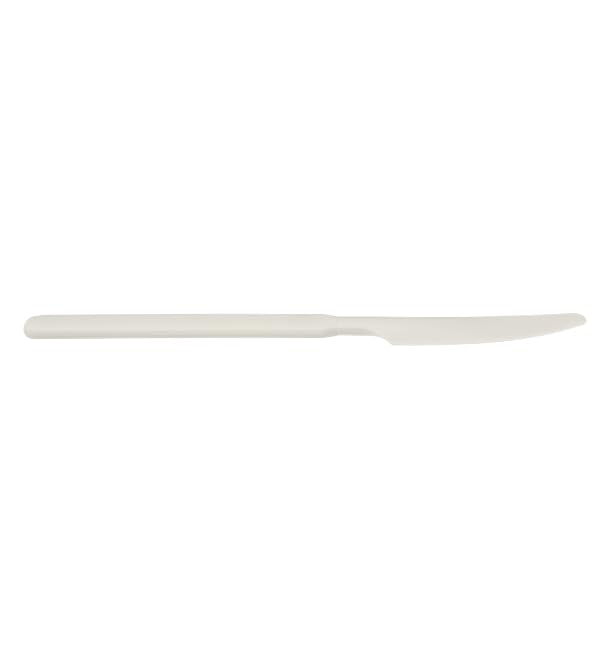 50 Cuchillos Reutilizables Durables PP Crema 18,9cm, Cubiertos de Plástico, Cuchillo de Plástico, Apto Lavavajillas, Eventos y Hogares
