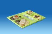 100 PLATEAUX REPAS PS 5 COMPARTIMENTS VERT ANIS SANS COUVERCLE
