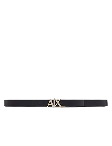 Armani Exchange Gold AX Buckle Reversible Hinge Belt, Black/Blue Navy, 32