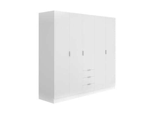 Vente-unique - Armario de 5 Puertas y 3 cajones - Ancho 202 cm - Blanco - LISTOWEL