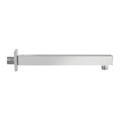 Image of Johnson Square Shower Arm 9 inches long with wall flange | Brass Material | Anti-Corrosion Shower Holder for Overhead Showers | 2 Year Warranty (S0001C1 - Chrome)
