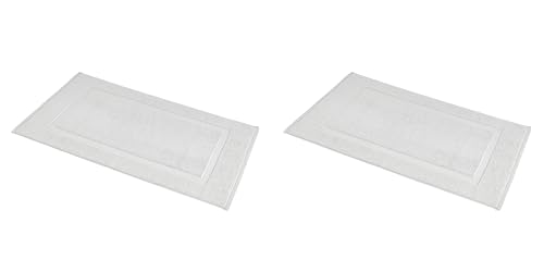 Image of Amazon Basics Banded Bathroom Bath Rug Mat, 100% Cotton, 31 x 20 inches, Soft Silver (Pack of 2)