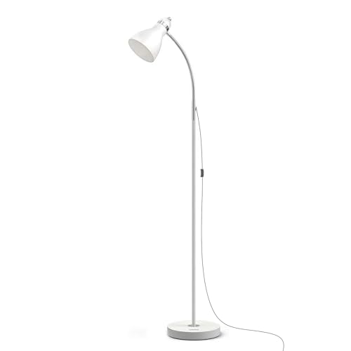 LEPOWER Floor Lamp, Metal Standing Lamp with Adjustable Gooseneck, Heavy Metal Base, Reading Pole Lamp for Office, White Floor Lamps for Bedroom, Living Room