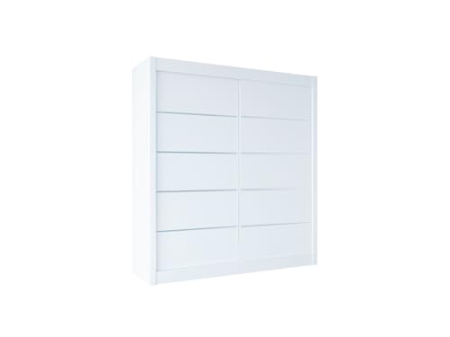 Easy4You B1 180 cm Weiß Schiebetüren Kleiderschrank 180x215x58 cm Schlafzimmermöbel, Aufbewahrung - Mehrzweckschrank - Farbe: Weiß