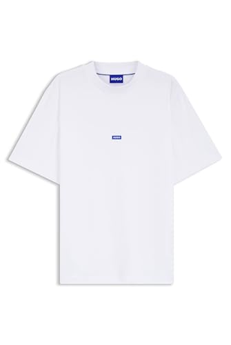 HUGO Mens Nieros Cotton-Jersey T-Shirt with Logo Badge White
