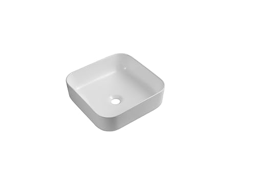 iBathUK Lavabo de cerámica cuadrado moderno blanco brillante para encimera