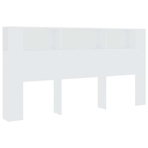 vidaXL Armoire de Tête de Lit Murale Meuble de Chambre à Coucher Tête de Lit avec Rangement Accessoire de Lit Intérieur Blanc 200x18,5x104,5 cm