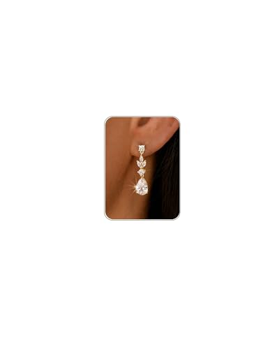 HANLI Dangle Earrings for Women 14K Gold Plated Drop Earrings Sparkly Gold Dangle Earrings Elegant Dangling Earrings for Wedding Bridal Prom Jewelry