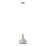 Ampoule non incluse Eglo Suspension Sabinar, luminaire en acier et bois, lampe suspendue en argent brossé et marron, douille E27, Ø 28 cm, certifié FSC