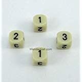 Ivory Opaque Dice with Black Numbers D3 (D6 1-3 Twice) 16mm (5/8in) Pack of 4 Wondertrail
