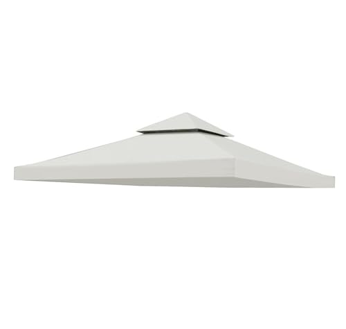 Helanzer Gazebo Canopy Top Replacement 3x3m 2 Tiers Grill Gazebo Top Roof Pavilion Cover Waterproof Sunshade Canopy for Shop Party Outdoor Patio Garden Tent Frames Canopy Cover 10x10ft Beige (White)