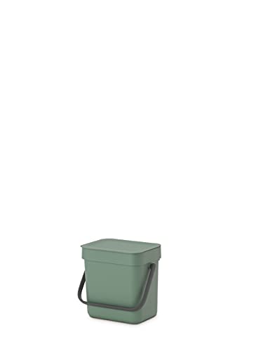 Brabantia Sort & Go Food Trash Can (0.8 Gal/Fir Green) Small Countertop Kitchen Compost Caddy With Handle & Removable Lid, Easy Clean #TOP2