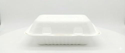 Générique 100 Boîtes à Sandwich Rectangulaires en Fibre de Canne 23x15,3x7,7 cm - Coques pour Burgers, Sandwichs, Paninis, Hot Dogs, Frites, Poulet Frit et Plus