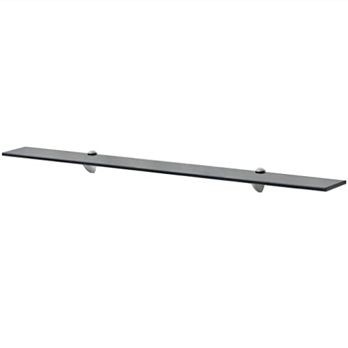 Image of Floating Wall Shelf, Black Tempered Safety Glass, 39.4 x 7.9 Inch Rectangular Display for Living Room Decor, Mounted Storage in Bedroom, Polished Finish