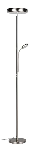 Reality Leuchten LED Stehleuchte Palermo R45741107, Metall Nickel matt, Fluter inkl. 23 Watt LED, Dimmbar, Lichtfarbe einstellbar, Fernbedienung, Memory-Funktion