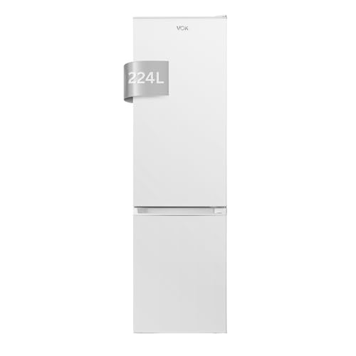 VOK Frigorífico Combi EVR-224DEW 224L, 170 cm Alto x 55 cm Ancho, Puerta Reversible, Bajo Nivel Sonoro 39 dB, Clase E, Cajón Verdulero, Blanco