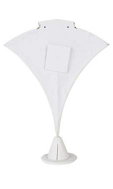 SSWBasics White Faux Leather Earring and Necklace Display Stand - 7 ½ inch Fan-Shaped- Jewelry Display - Sleek Necklace Display Stand for Retail - Professional Necklace Display for Selling - Earring
