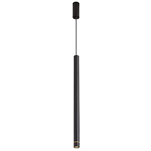 Lampe suspendue noire cylindrique en aluminium tube long 40cm luminaire chic